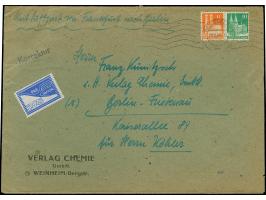 1948, Bauten 6 Pfg. orange und 10 Pfg. grün mit Handrollstempel “HEIDELBERG 23.2.49” als portogerechte Frankatur auf großform