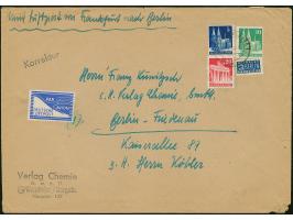1948, Bauten 5 Pfg., 10 Pfg. und 20 Pfg. grün mit Stempel “HEIDELBERG 26.2.49” als portogerechte Frankatur auf großformatigem