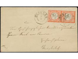 &nbsp; &nbsp;½ Gr. ziegelrot mit Plattenfehler “Kerbe im Innenkreis unter C in DEUTSCHE und verstärkte Punktreihe rechts" (fr