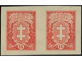 1929, Warrior Cross 5 centu green and 15 centu red, each as imperforated, horizontal pair, mint never hinged, 5 centu small w