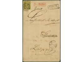 3 Ngr. auf gelb, links oben etwas eckrund, sonst voll- bis breitrandig und farbfrisch, mit Nr. "2" und nebengesetztem Schreib