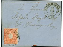 "RITTERSGRÜN 11 OCT. 65", DKr. klar und gerade auf- und nebengesetzt auf ½ ngr. auf kleiner Briefvorderseite. Marke unauffäll