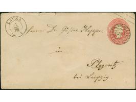 "218" klar auf Umschlag Johann 1 Ngr. rosa, mit sauber nebengesetztem DKr. "LAUSA 4/VIII 62" nach Plagwitz. Das Kuvert rauh g