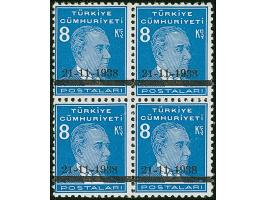 1938, Ataturk Mourning Issue, 8 k. light blue, unmounted mint block of four, bright colour, a very fine multiple of this scar
