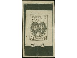 1920, Coat of arms 25 fen, large-format essay (56x127mm) printed in mirror image, presumably based on a line drawing, the val