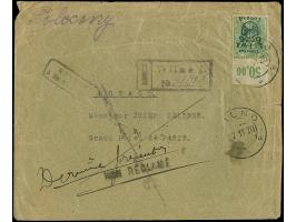 1920, Coat of Arms overprint issue 6 marka on 50 sk. green with upper sheet margin, tied by cds. “WILNO 27.11.20” to register