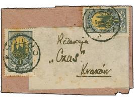 1921, Church St. Anna 1 marka, two single stamps tied by cds. “WILNO 6.VIII.” to wrapper to Krakow, few spots, otherwise fine