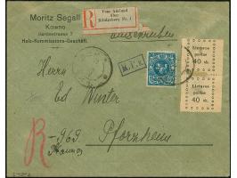 1919, Second Kaunas Issue 40 skatiku, horizontal pair, together with Fourth Berlin Issue 20 skatiku blue, tied by cds. “KAUNA