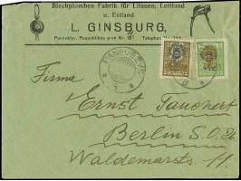 1926, War invalids +10 on 20 centu sepia and Orphans +2 on 5 centu green, tied by cds. “PANEVEZYS 1-VIII.1927” to cover with 