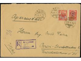 1926, War invalids +5 on 15 centu red and +25 on 60 centu vermillion, tied by cds. “MAZEIKIAI 19.V.28” to registered cover to