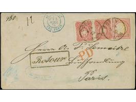 10 Pfge. karminrosa im waagerechten Paar mit EKr. “COLEN 4.4.75" als tarifgerechte Zufrankatur auf Brustschild Ganzsachenumsc