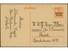 "Dorpat", kleiner violetter Notstempel-L1 als Entwerter auf bedarfsgebrauchter Ganzsachenkarte 7½ Pfennig (datiert vom 9.4.19