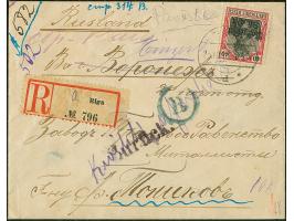 Germania 40 Pfennig mit Stempel "RIGA 23.10.18" auf R-Brief nach Woronesch, der Empfänger war nicht zu ermitteln, am 24.1.19 