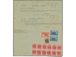 TELEGRAMM: Germania 10 Pfennig, 10er-Block sowie senkrechtes Paar, Einzelwert 50 Pfennig und 1 Mark sowie senkrechtes Paar 2 