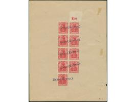 TELEGRAMM: Germania 10 Pfennig, senkrechter Fünfer- bzw. Oberrand-Viererstreifen zusammen mit Germania 5 Pfennig Einzelwert, 