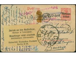 1917, Ganzsachenkarte 10 Bani, mit L1 "Kriegsgefangenensendung" an ein Lager in Bayern, nachgesandt mit Klebezettel "Zurück..