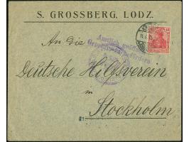 1915, Germania 10 Pfennig rot mit Stempel “KATTOWITZ 11.6.15” auf offen aufgeliefertem Firmenbrief aus Lodz / Russisch-Polen 