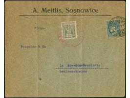 1920, Ziffern 20 Pfennig blau mit Stempel “KATTOWITZ 27.3.20” auf Firmenbrief aus Sosnowice nach Dresden, offen aufgeliefert,