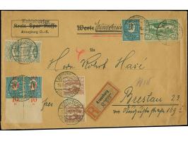 1920, 10 Pfennig auf 20 Pfennig dunkelgraublau, waagerechtes Unterrandpaar mit mit Doppelaufdruck, mit Zufrankatur mit Stempe