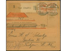 1920, Hüttenwerke 5 Mark orange, sauber mit Stempel “TOST 21.10.20” auf Nachnahmepaketkarte über “262 Mark” nach Berlin, eine