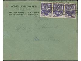 1921, Industrielandschaft 20 Fenigow geschnitten, waagerechter Dreierstreifen mit Stempel “MICHALKOWITZ 16.6.21” auf Ortsbrie