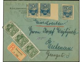 1921, Industrielandschaft 40 bzw. 60 Fenigow geschnitten, senkrechter Dreierstreifen bzw. waagerechtes Paar und Einzelwert, s