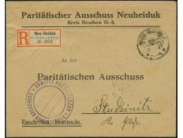“Paritätischer Ausschuss Neudeiduk”, vorgedruckte Absenderangabe auf Einschreiben-Dienstsache ab “NEU-HEIDUK 21.1.21” mit neb