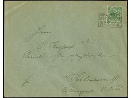 1890, Krone/Adler 5 Pfg. opalgrün mit dänischem Schiffspost-Stempel “KORSOR-KIEL DPSK-POSTKT. No.2 7/5 (97)” nach Kopenhagen 