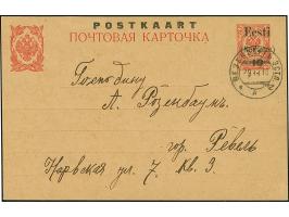 POSTAL STATIONERY: 1918, 10 on 3 kopeks red, used with cds. “WESENBERG 19.11.18,” addressed to Reval, fine and scarce