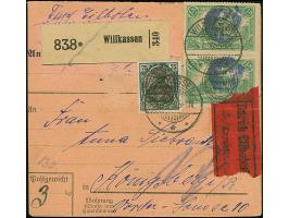 1920, Aufdruckausgabe im Hochoval 5, 20 und 75 Pfennig sowie senkrechtes Paar 1,25 Mark, vorder- bzw. rückseitig mit violette