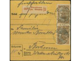 1920, Aufdruckausgabe im Hochoval 1,50 Mark dunkelorangebraun, waagerechtes Paar und Einzelwert, vorder- bzw. rückseitig mit 