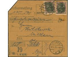 1920, Aufdruckausgabe im Hochoval 50 Pfennig, zwei Einzelwerte, sauber mit Stempel “MILKEN 14.5.20” auf Orts-Postanweisung üb