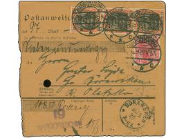 1920, Aufdruckausgabe 10 Pfennig sowie Hochoval 30 Pfennig im senkrechten Dreierstreifen, sauber mit Stempel “MARGGRABOWA 15.