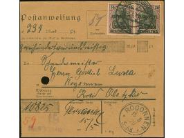 1920, Aufdruckausgabe 50 Pfennig, zwei Einzelwerte, sauber mit Stempel “MARGGRABOWA 15.5.20” auf Postanweisung über “234 Mark