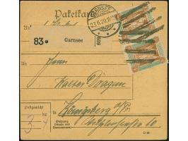 &nbsp;1920, 1. Mailänder Ausgabe 1 Mark, waagerechtes Paar, mit Korkstempel bzw. Aufgabestempel “GARNSEE 23.6.20” auf Paketka