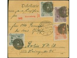1920, 1. Mailänder Ausgabe 15 Pfennig, zwei Einzelwerte, sowie 20 Pfennig und 2 Mark, sauber mit Korkstempel und nebengesetzt