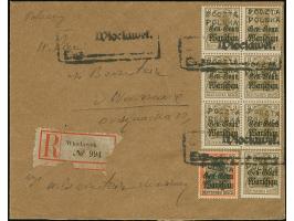 Wloclawek: 1918, German Occupation 3 pfg. vertical block of six and single stamp and 30 pfg. each with hand stamp “POCZTA POL