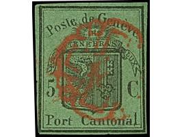 1848, 5 C. auf dunkelgrün, schöne tiefe Farbe, links unten in der Ecke minimalst tangiert, sonst allseits breitrandig, sauber