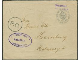 1916, “CENSORSHIP EAST AFRICA 27.OCT.1916” klar in Violett auf Privat-Ganzsachenumschlag mit violettem L2 “Frankiert mit 7½ H