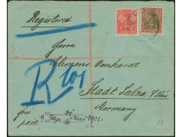 “DSP OST-AFRIKANISCHE HAUPTLINIE *k 1.5.05” (D. König) etwas schwach auf Deutsches Reich Germania Reichspost 10 und 50 Pfg. a