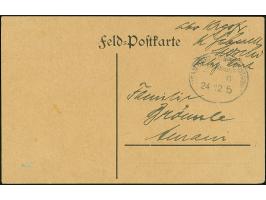 1915, “USAMBARA (DOA) ZUG 6 24.12.15” etwas undeutlicher Bahnpoststempel auf Vordruckkarte “feld-Postkarte” ohne Formular-Num