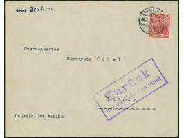 Incoming Mail: 1914, Germania 10 Pfg. mit Firmenlochung “K.d.W” (= Kaufhaus des Westen) und Stempel “BERLIN W50 31.7.14” auf 