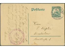 1914, “KAISERLICHES GOUVERNEMENT VON DEUTSCH OSTAFRIKA Polizeipost v. Neu.Moschi” violettes Dienstsiegel auf Ganzsachenkarte 