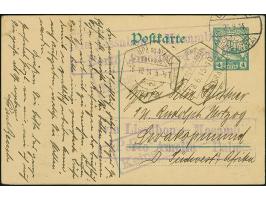 1914, Ganzsachenkarte 4 H. mit Stempel “DARESSALAM (DOA) c 24.9.14” mit viel Text und mehrfach abgeschlagenen Leitstempel “vi