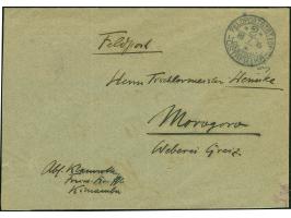 1916, “FELDPOSTSTATION DEUTSCH OSTAFRIKA 2 18.7.16” sehr klar auf doppelt verwendetem Feldpost-Umschlag (innen als Feldpostbr