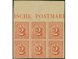 2 Sch. orangerot, waagerechter Oberrand-6er-Block mit Randinschrift (HAMBURG)"ISCHEPOSTMAR"(KEN), ungebraucht ohne Gummi.&nbs