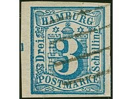 3 Schilling preußischblau mit großem Teil des Wasserzeichens 'Turm', farbfrisch und allseits breitrandig, links mit schmalem 