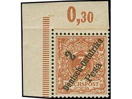 1896/99, 2 P. auf 3 Pf. lebhaftbraunocker, linke obere Bogenecke, Marke tadellos postfrisch, im Rand Falzspur und waagerechte