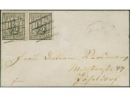 ½ Sch. schwarz im waagerechten Paar, farbfrisch, der Oberrand außerhalb des Markenbildes ergänzt, sonst voll- bis breitrandig