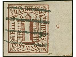 1 Sch. braun, farbfrisch und allseits breitrandig, rechts mit ca 11 mm Bogenrand mit Reihenzähler “9”, sauber entwertet durch